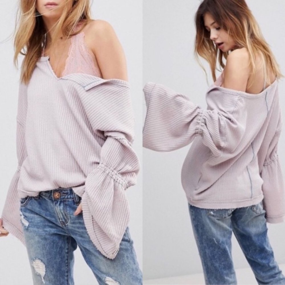 Free People Dahlia Bell Sleeve waffle knit Thermal